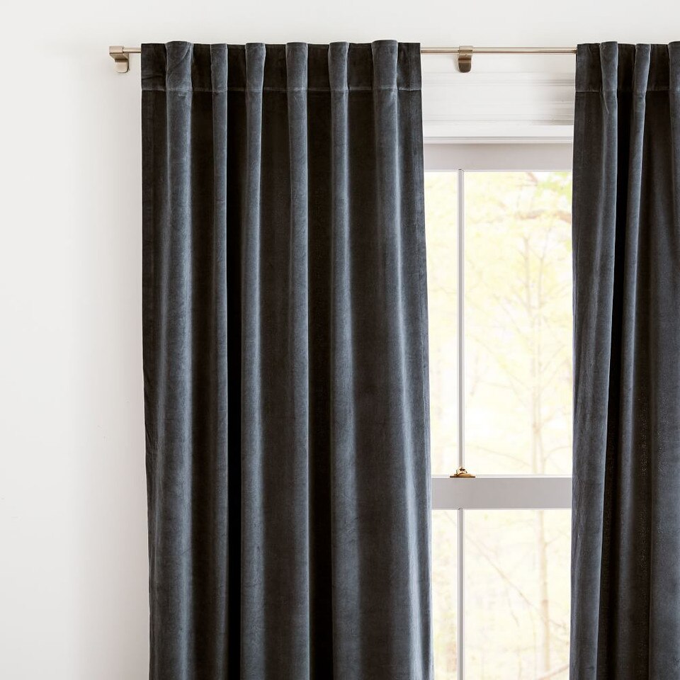 Cotton Velvet Curtain Stormy Blue west elm Australia